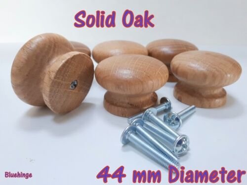 1  x Wooden Knob Handle Kitchen Door Drawer  Solid Oak Wood 44 mm Diameter Round 