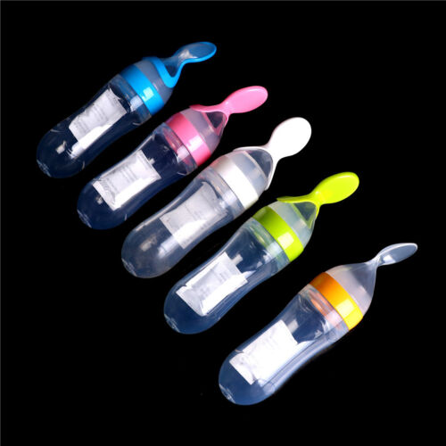 Baby Silicone Squeeze Feeding Bottle With Spoon Food Rice Cereal Feeder Tools El