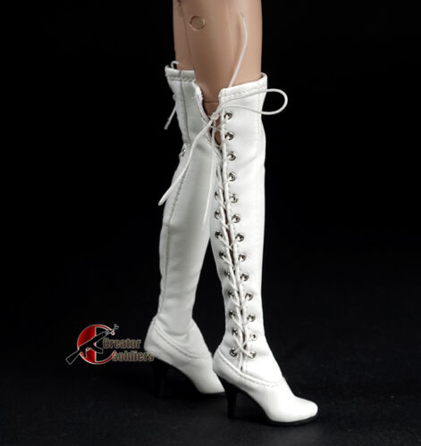 1/6 White Over knee Long Boots High-heeled Shoe W Feet For 12" PH Verycool Body 