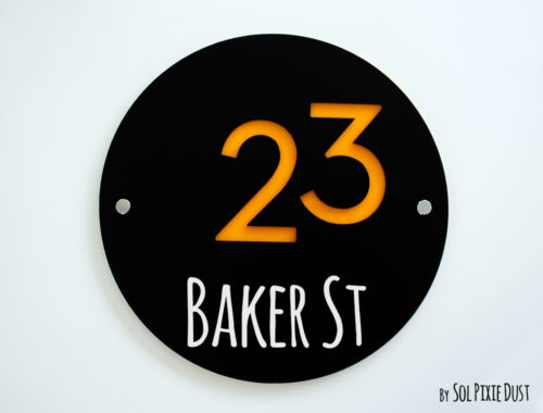 Details about  / Modern House Numbers Sign Plaque Door Number Round Black /& Yellow Acrylic