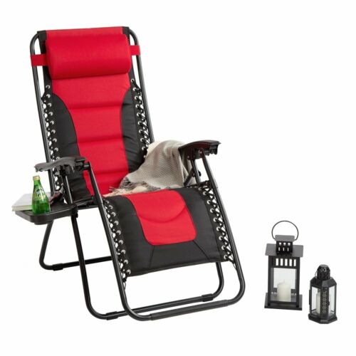 Padded Zero Gravity Lounge Chair Foldable Adjustable Reclining with Cup Holder