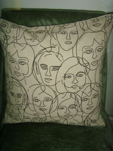 NEW MADE IN SKETCH FACE  BEIGE PRINT LINEN CUSHION COVER for 16in pad 