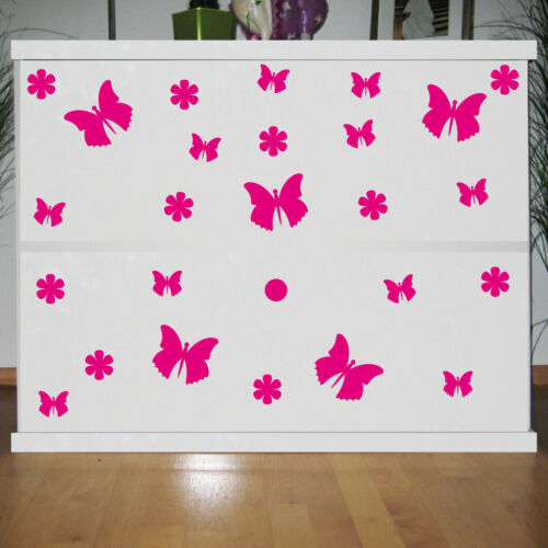 25 Stickers Pink Butterflies /& Flowers Kids Room Cabinet komode Decorative Stickers