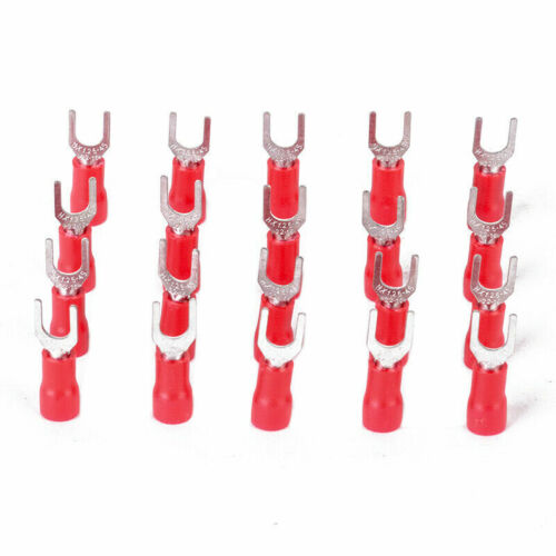 100pcs Red Insulated Spade Fork Connector Electrical Crimp Wire Terminals 