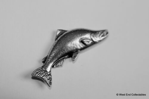 British Handcrafted Trout Fly Fishing Gift Present Salmon Pewter Pin Brooch