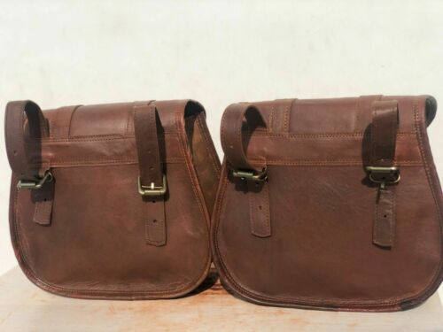 Leather Pouch Motorcycle Both Side Saddlebags Saddle Panniers 2 Bag New Brown