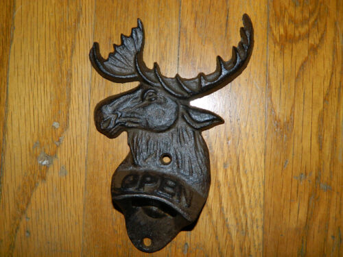 Rustic Cast Iron Elk Head Wall Mounted Bottle Opener Lodge Cabin Decor 