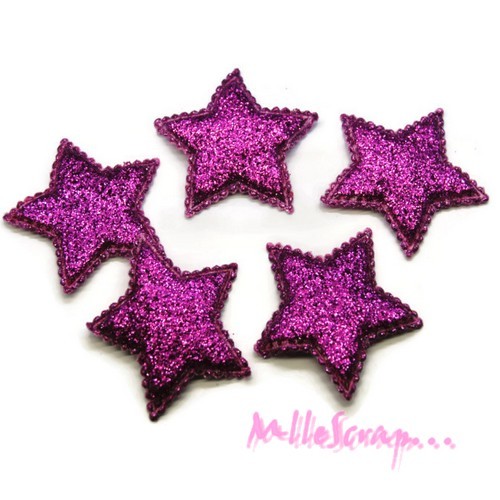 lot de 5 SCRAPBOOKING CARTERIE COUTURE PAILLETTES* *ETOILES TISSU EFFET GLITTER
