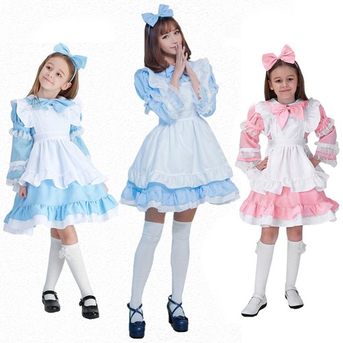 Girls Alice in Wonderland Women Lolita French Maid Cosplay Dress For Halloween