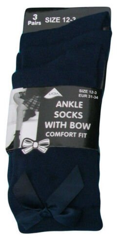6 PAIRS GIRLS COTTON ANKLE BOW UNIFORM BACK TO SCHOOL FASHION SOCKS ALL SIZE