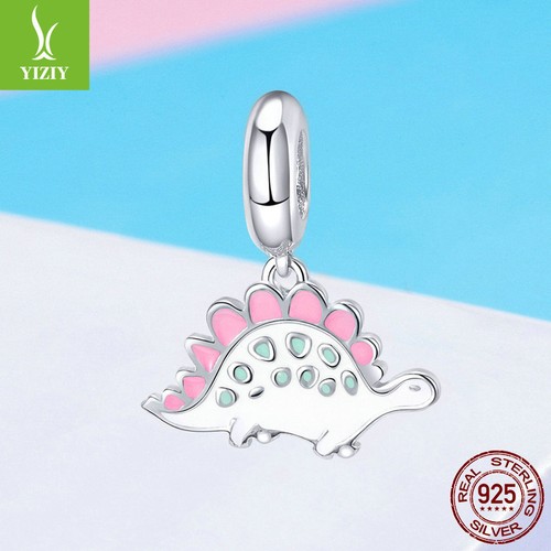Véritable Argent Sterling 925 charmant petit dinosaure Dangle Charm Bead Jewlery Femmes