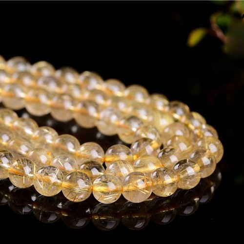 4~8mm Quality 6A Natural Gold Rutilated Quartz Round Beads Jewelry Making Craft