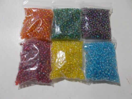 6 x 50g 4mm 6//0  Glass Seed Beads ASSORTED IRIDESCENT AB TRANSPARENT 300g D05
