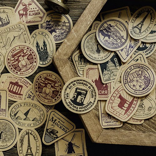 46x//box Vintage Travel DIY Diary Stickers Paper Lables Gifts Packaging Decor cw