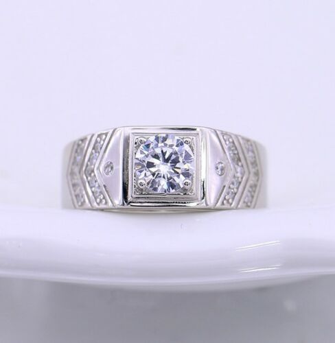 Men Silver Cubic Zirconia Round Engagement Wedding Ring Adjustable Gift Box I36