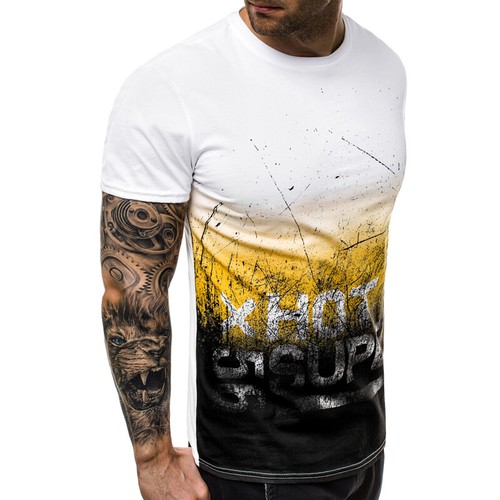 Mens Short Sleeve Gradient Hipster Tops Crew Neck Casual T-Shirt Summer Blouse