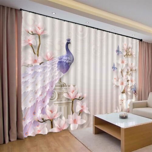 Purple Peacock Feathers 3D Curtain Blockout Photo Printing Curtains Drape Fabric