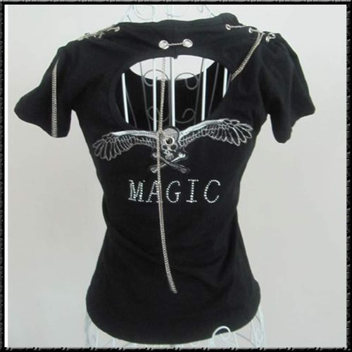 Totenkopf Magic T-Shirt Motorradclub Punk S-L Schwarz Kurzarm deadhead Kette