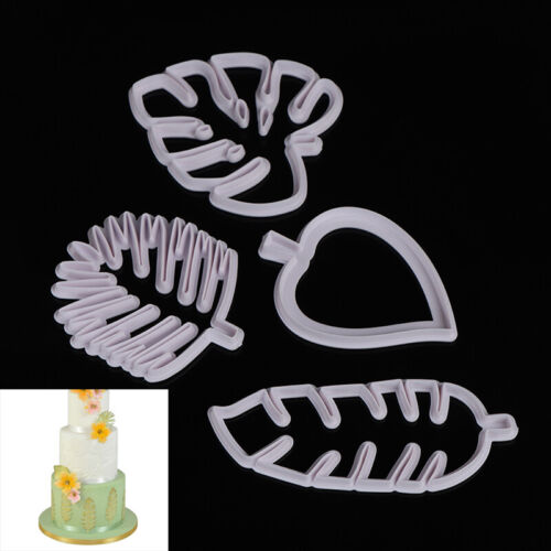 4pc/Set Tropical Leaf Fondant Cake Mold Embossed Candy Biscuits Cookie Cutter^ 