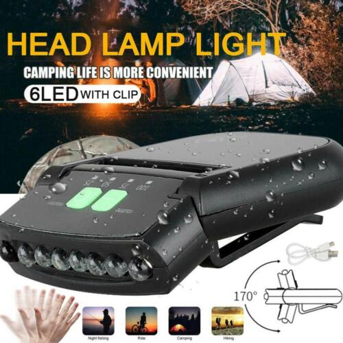1*LED Clip On Head Lamp Rechargeable Sensor Cap Hat Headlight Lights Lamps