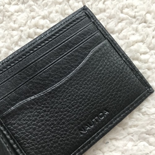 Nautica Men/'s Black Genuine Leather Rfid Blocking Hampton Fixed Passcase Wallet