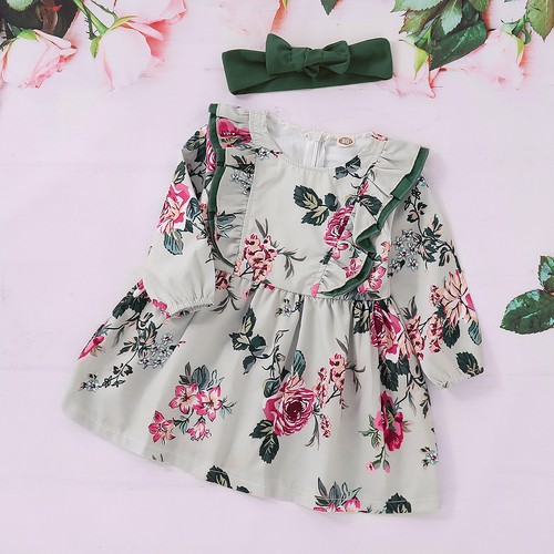 Toddler Baby Girls Kids Floral Princess Dress Party Dresses Headband Outfits Set