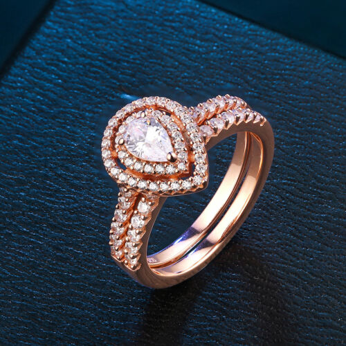 Details about  / Wedding Engagement Ring Set For Women 1ct Pear Cz Rose Gold Sterling Silver 5-10