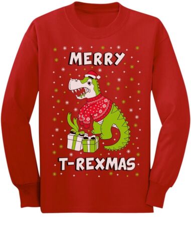 Ugly Christmas Dinosaur Toddler//Kids Long sleeve T-Shirt Merry T-rex Xmas