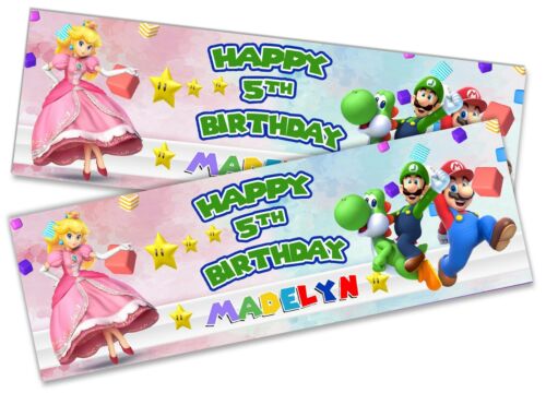 x2 Personalised Birthday Banner Super Mario Children Kids Party Decoration 12