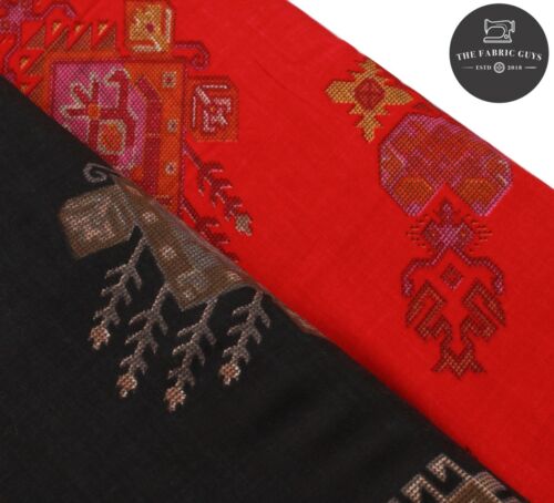 ethnique Block Print noir et rouge 100/% rayonne tissu 44/" Haute Qualité