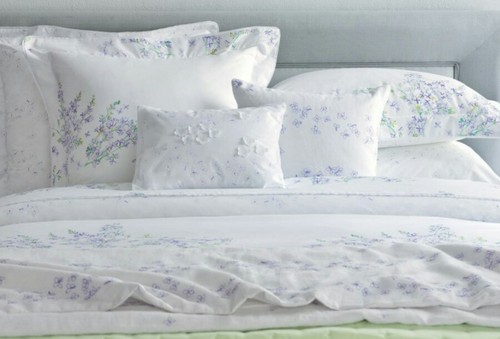 Euro Standard Boudoir Yves Delorme Etrebleu//blue White and Floral Sheet Deco