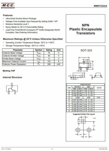 100PCS MMST2222A K3P SOT-323 0.6A/40V NPN SOT-323 transistor