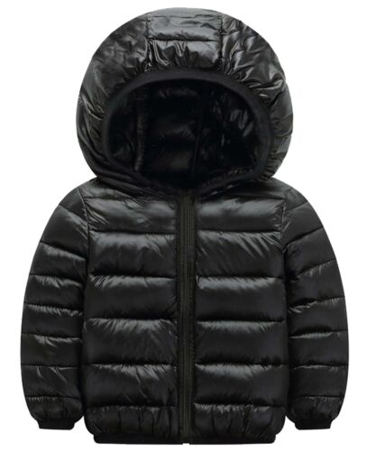 Kids Jacket Long Sleeve Zip Up Quilted Padded Puffer Bubble Warm Hooded Coat Top
