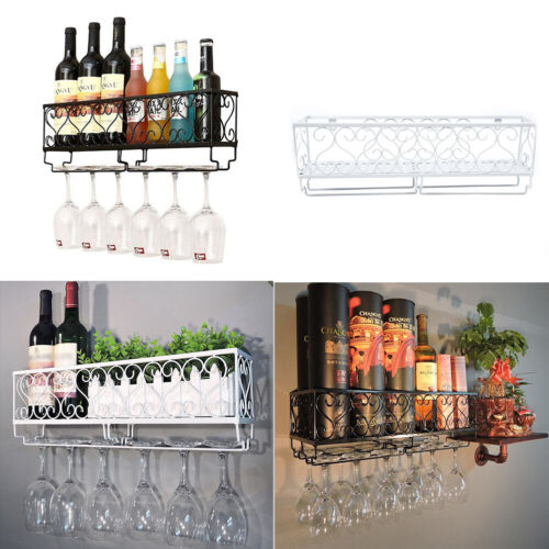 25/50/80cm Metal Wall Mounted Gin Wine Glass Stemware Rack Holders Home Bar Pub 