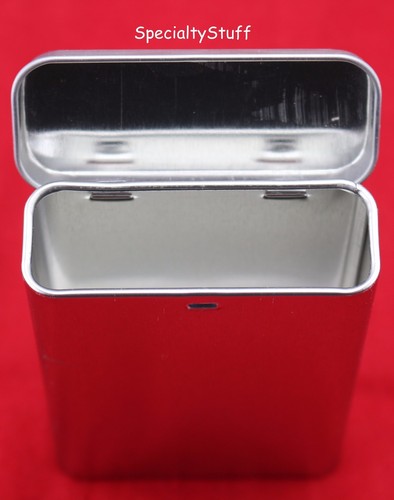 SURVIVAL CONTAINER 3 NEW EMPTY BLANK METAL TALL RECTANGULAR HINGED TIN CAN 3 oz
