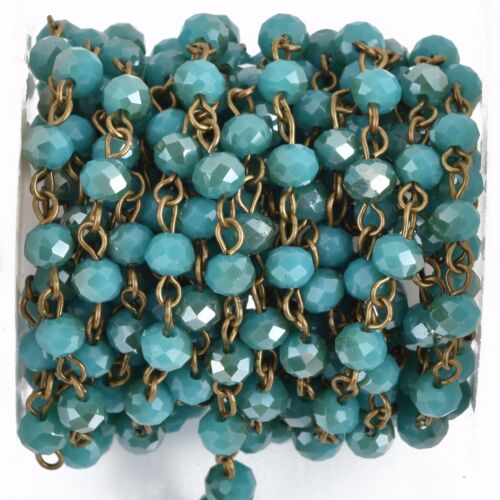 bronze wire 3ft Turquoise Teal Blue Crystal Rosary Chain 6mm matte fch0804a