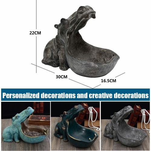 Big Mouth Hippo Storage Figurine Key Bowl Resin Hippo Candy Dish Home Decor