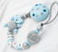 Schnullerkette mit Namen Junge TEDDY+Schutzengel ○blau grau Babygeschenk Geburt