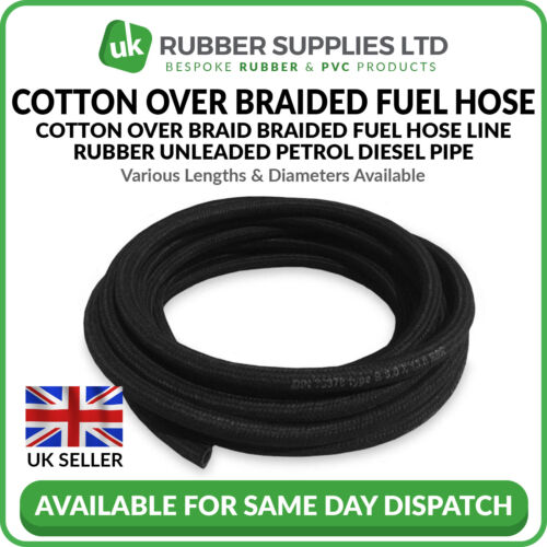 Classic Car Cotton Over Braided Rubber Fuel Hose Pipe Petrol Diesel Overbraid