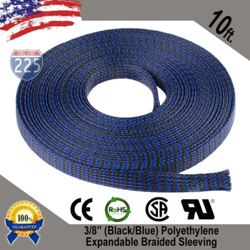 10 FT 3/8&#034; Black Blue Expandable Wire Sleeving Sheathing Braided Loom Tubing US