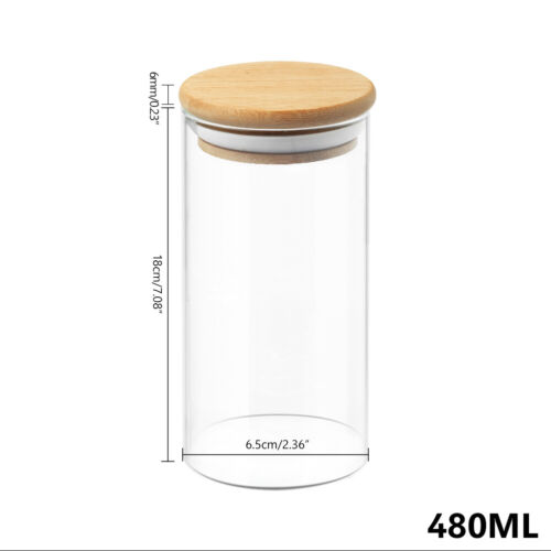 Kitchen Glass Airtight Wood Lid Storage Jar Candy Rice Food Canister Container 
