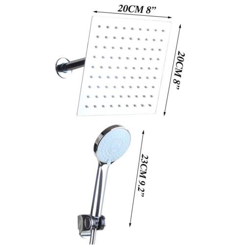 Details about  / US 8/" Square Rainfall Shower Head+Arm/&Hand Held Spray Mixer Set Wall Mounted