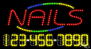 NEW “NAILS/" 32x17 w//YOUR PHONE NUMBER SOLID//ANIMATED LED SIGN 25009