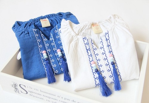 Peasant blouses /& folk wear tunics girls kids top mid sleeves Size 2.3.4.5.6.7