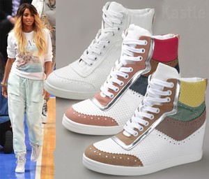AnnaKastle-New-Womens-Perforated-Detail-Hidden-Wedge-High-Top-Sneaker-US-5-6-7-8