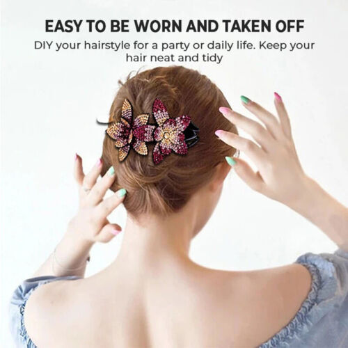 Flor del Rhinestone Doble el pelo pinza de pelo para mujeres Duradero Flexible Clip de cola de milano 