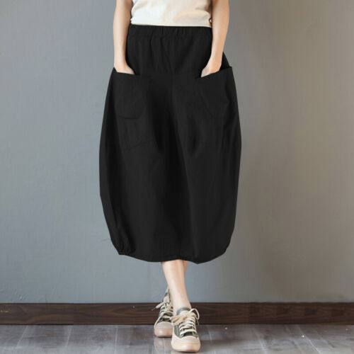 ZANZEA Women Elastic Waist Casual Midi Skirts Vintage Ethnic Oversize Skirt Plus 