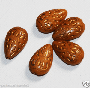 50 de Vintage Acrylique Larme Perles 18x11mm marron or avec accent