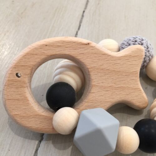Maple//Beech Natural Untreated Wood Sensory Animal Teether BPA Free Silicone