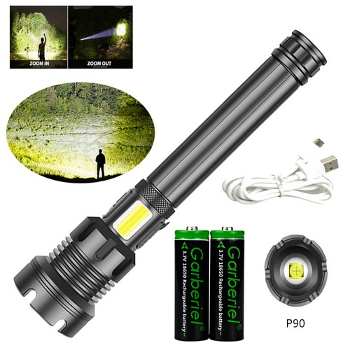 Powerful 900000LM xhp90+COB LED Flashlight Rechargeable Zoom Torch Work Light